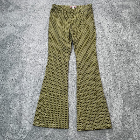 Urban Outfitters Pants Womens 4 Green Retro Stretch Flared Bootcut 70s Geometric - Picture 1 of 10